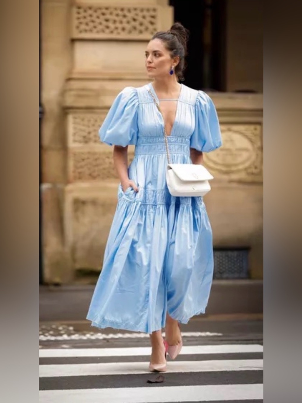Aje Powder Blue Puff-Sleeve Midi Dress